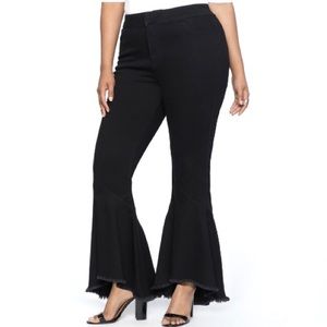 Eloquii high waist flare leg ruffle denim